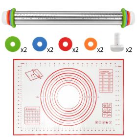 Dough Rolling Pin Dough Roller Stainless Steel Rolling Pins with 4 Removable Adjustable Thickness Rings and Rolling Mat